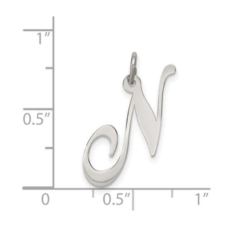 Sterling Silver Rhodium-plated Medium Fancy Script Initial N Charm