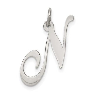 Sterling Silver Rhodium-plated Medium Fancy Script Initial N Charm