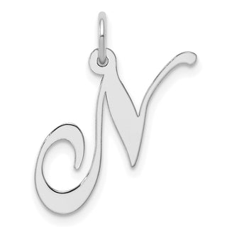 Sterling Silver Rhodium-plated Medium Fancy Script Initial N Charm