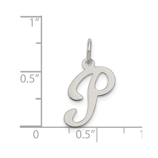 Sterling Silver Rhodium-plated Medium Fancy Script Initial P Charm