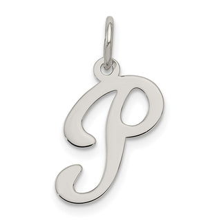 Sterling Silver Rhodium-plated Medium Fancy Script Initial P Charm