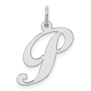 Sterling Silver Rhodium-plated Medium Fancy Script Initial P Charm