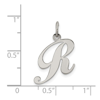 Sterling Silver Rhodium-plated Medium Fancy Script Initial R Charm