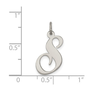 Sterling Silver Rhodium-plated Medium Fancy Script Initial S Charm