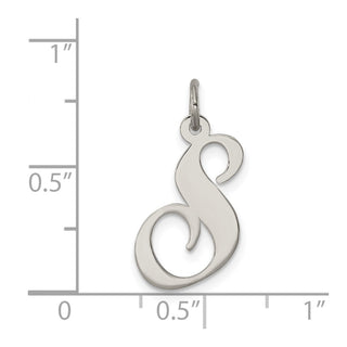 Sterling Silver Rhodium-plated Medium Fancy Script Initial S Charm