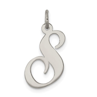Sterling Silver Rhodium-plated Medium Fancy Script Initial S Charm