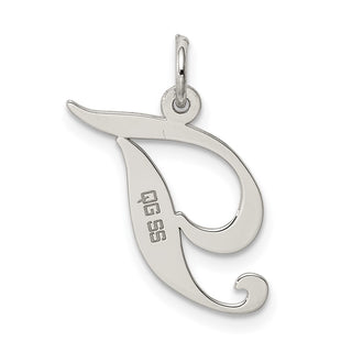 Sterling Silver Rhodium-plated Medium Fancy Script Initial T Charm