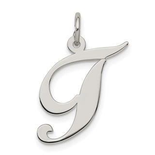 Sterling Silver Rhodium-plated Medium Fancy Script Initial T Charm