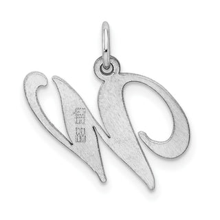 Sterling Silver Rhodium-plated Medium Fancy Script Initial W Charm