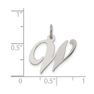 Sterling Silver Rhodium-plated Medium Fancy Script Initial W Charm