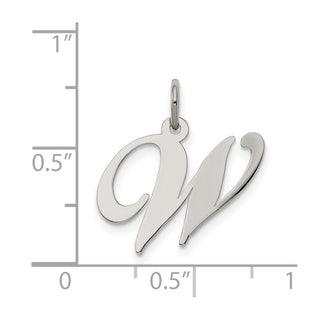 Sterling Silver Rhodium-plated Medium Fancy Script Initial W Charm