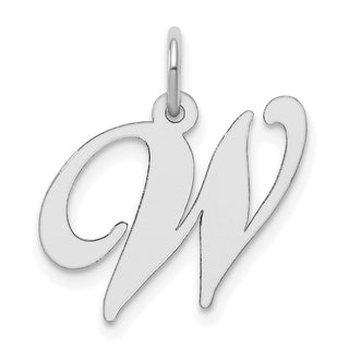 Sterling Silver Rhodium-plated Medium Fancy Script Initial W Charm