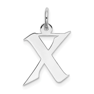 Sterling Silver Rhodium-plated Medium Artisan Block Initial X Charm
