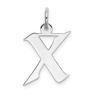 Sterling Silver Rhodium-plated Medium Artisan Block Initial X Charm