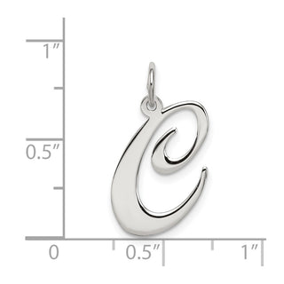 Sterling Silver Rhodium-plated Large Fancy Script Initial C Charm