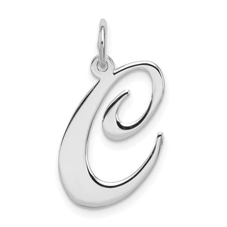 Sterling Silver Rhodium-plated Large Fancy Script Initial C Charm