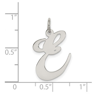 Sterling Silver Rhodium-plated Large Fancy Script Initial E Charm