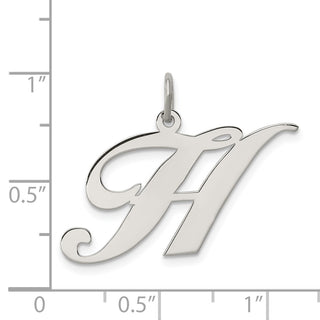 Sterling Silver Rhodium-plated Large Fancy Script Initial H Charm