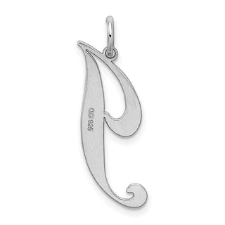 Sterling Silver Rhodium-plated Large Fancy Script Initial J Charm