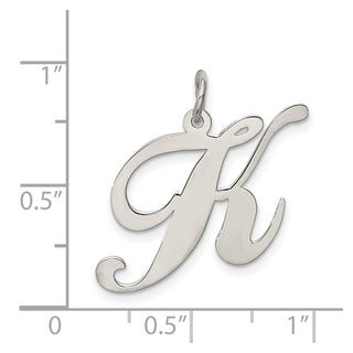Sterling Silver Rhodium-plated Large Fancy Script Initial K Charm
