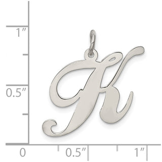 Sterling Silver Rhodium-plated Large Fancy Script Initial K Charm