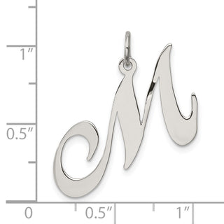 Sterling Silver Rhodium-plated Large Fancy Script Initial M Charm