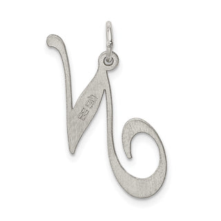 Sterling Silver Rhodium-plated Large Fancy Script Initial N Charm