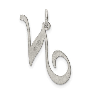 Sterling Silver Rhodium-plated Large Fancy Script Initial N Charm