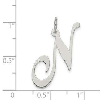 Sterling Silver Rhodium-plated Large Fancy Script Initial N Charm