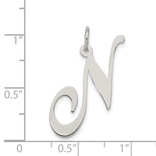 Sterling Silver Rhodium-plated Large Fancy Script Initial N Charm