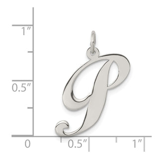 Sterling Silver Rhodium-plated Large Fancy Script Initial P Charm