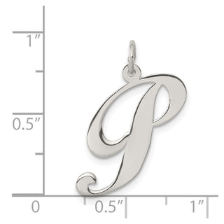 Sterling Silver Rhodium-plated Large Fancy Script Initial P Charm