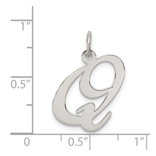 Sterling Silver Rhodium-plated Large Fancy Script Initial Q Charm