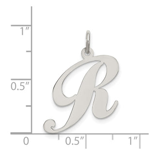 Sterling Silver Rhodium-plated Large Fancy Script Initial R Charm