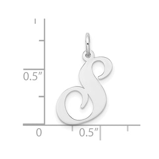 Sterling Silver Rhodium-plated Large Fancy Script Initial S Charm