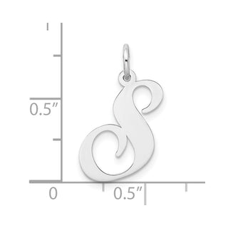 Sterling Silver Rhodium-plated Large Fancy Script Initial S Charm
