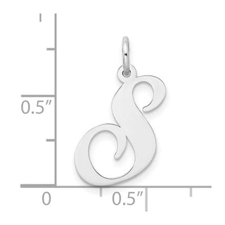 Sterling Silver Rhodium-plated Large Fancy Script Initial S Charm
