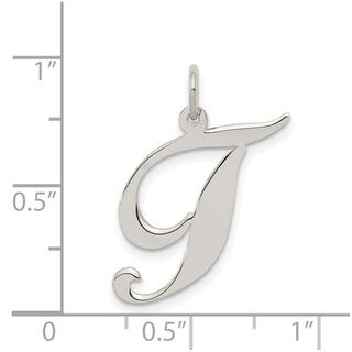 Sterling Silver Rhodium-plated Large Fancy Script Initial T Charm