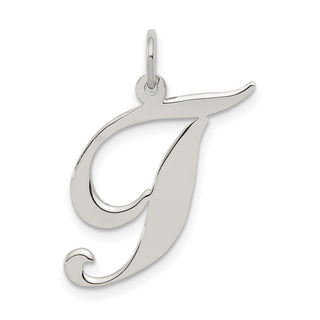 Sterling Silver Rhodium-plated Large Fancy Script Initial T Charm