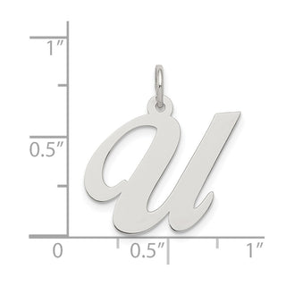 Sterling Silver Rhodium-plated Large Fancy Script Initial U Charm