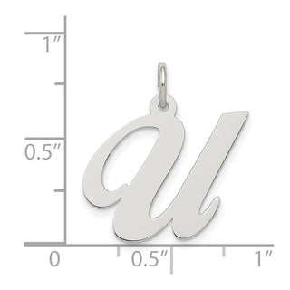 Sterling Silver Rhodium-plated Large Fancy Script Initial U Charm