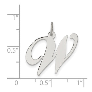 Sterling Silver Rhodium-plated Large Fancy Script Initial W Charm