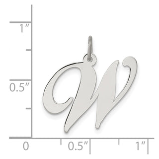 Sterling Silver Rhodium-plated Large Fancy Script Initial W Charm