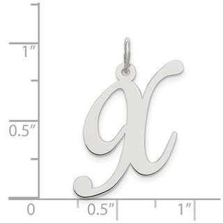Sterling Silver Rhodium-plated Large Fancy Script Initial X Charm