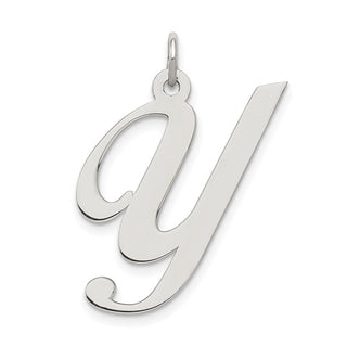 Sterling Silver Rhodium-plated Large Fancy Script Initial Y Charm
