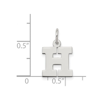 Sterling Silver Rhodium-plated Small Block Initial H Charm