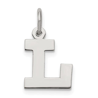 Sterling Silver Rhodium-plated Small Block Initial L Charm