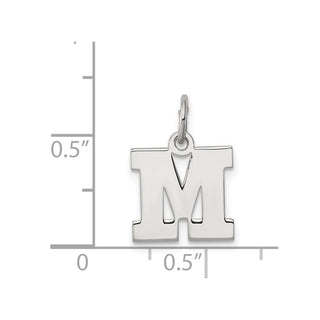 Sterling Silver Rhodium-plated Small Block Initial M Charm