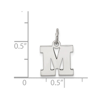 Sterling Silver Rhodium-plated Small Block Initial M Charm