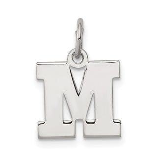 Sterling Silver Rhodium-plated Small Block Initial M Charm